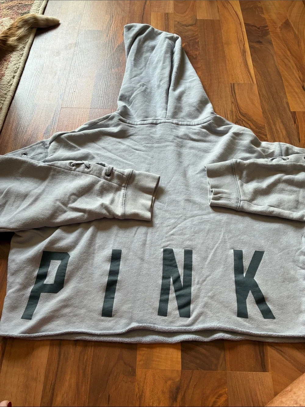 Victoria's Secret Light Gray Hooded Lace-Up Sleeve Crop Sweatshirt